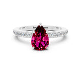 White gold Pear Cut Garnet Solitaire Engagement Ring with Pavé Band and Four-Prong Setting