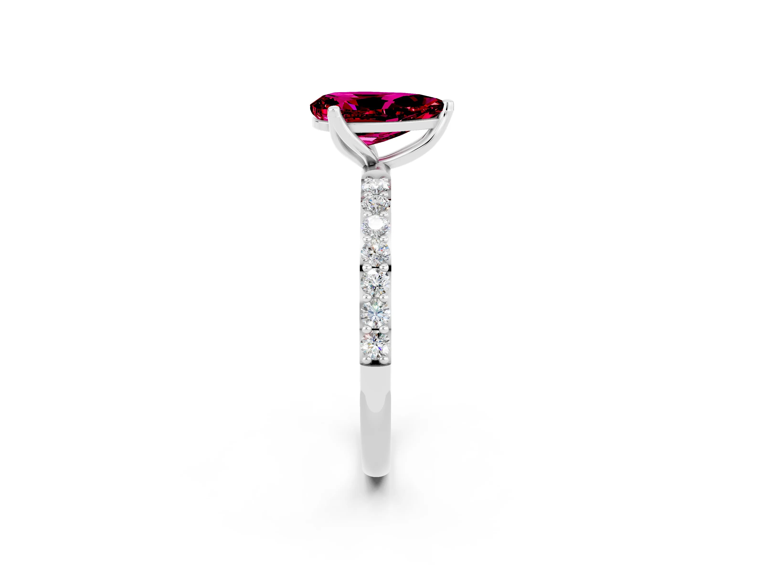 White gold Pear Cut Garnet Solitaire Engagement Ring with Pavé Band and Prong Setting_2