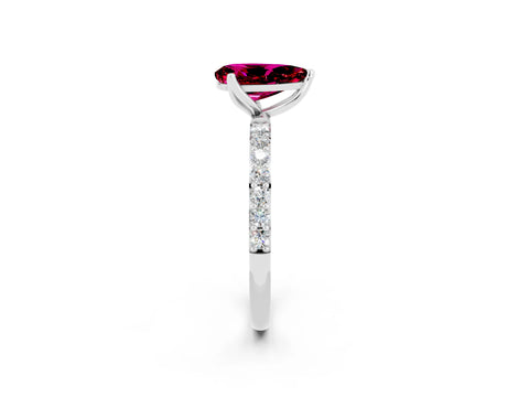 White gold Pear Cut Garnet Solitaire Engagement Ring with Pavé Band and Prong Setting_2