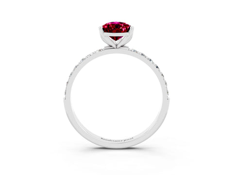White gold Pear Cut Garnet Solitaire Engagement Ring with Pavé Band and Prong Setting_3