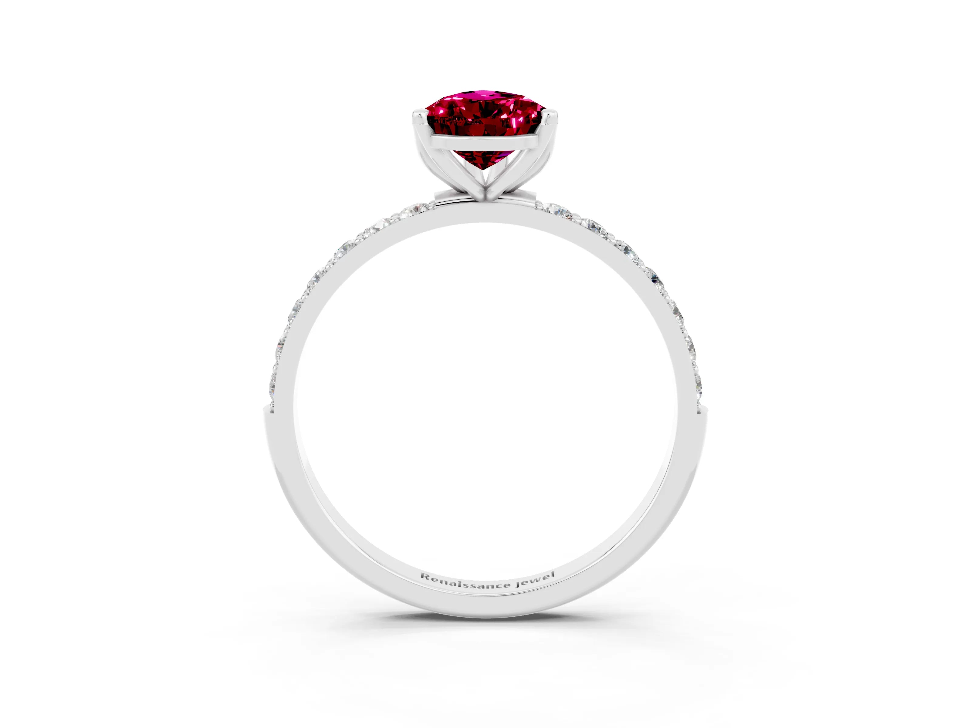 White gold Pear Cut Garnet Solitaire Engagement Ring with Pavé Band and Prong Setting_3