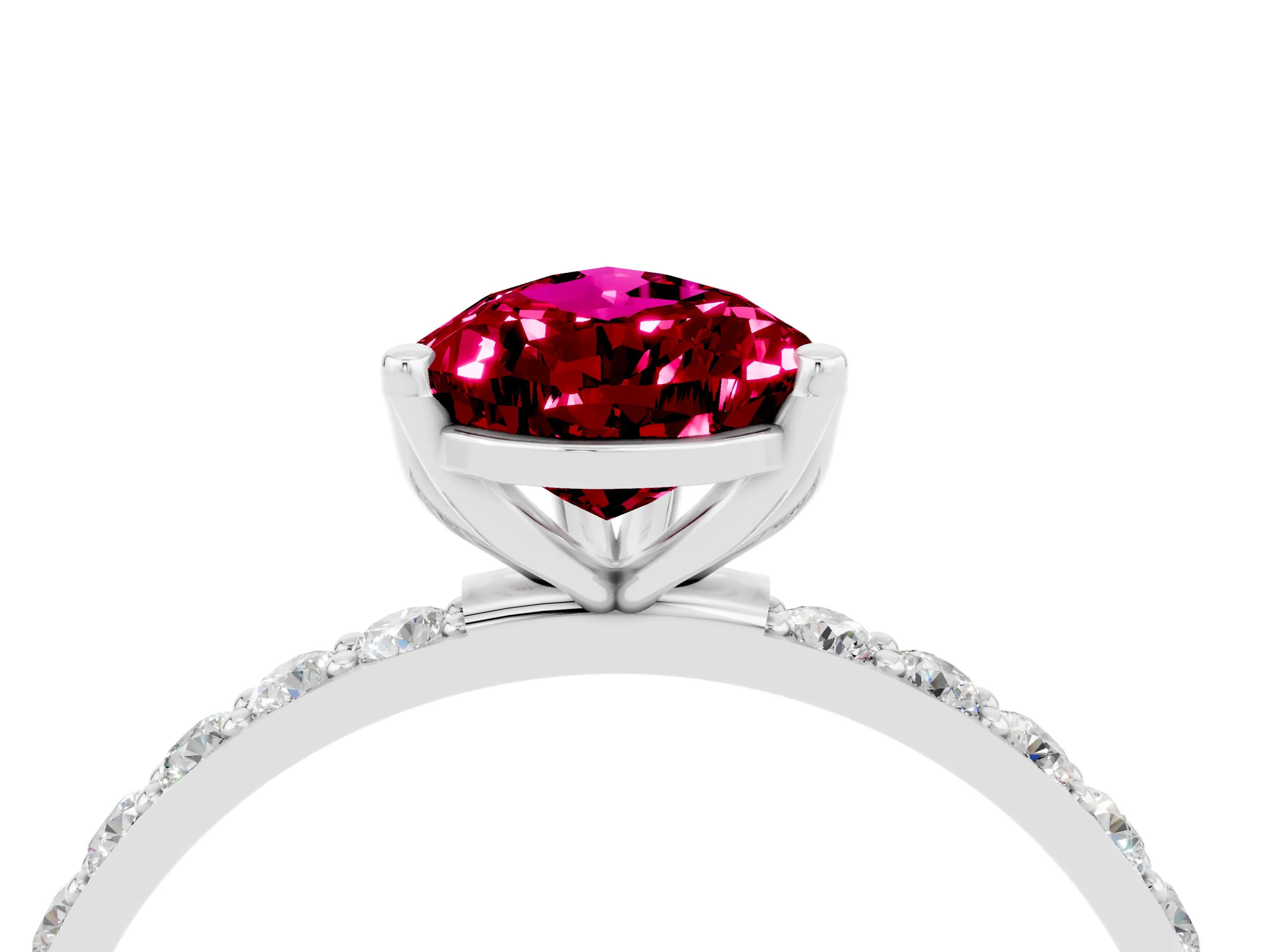 White gold Pear Cut Garnet Solitaire Engagement Ring with Pavé Band and Prong Setting_4