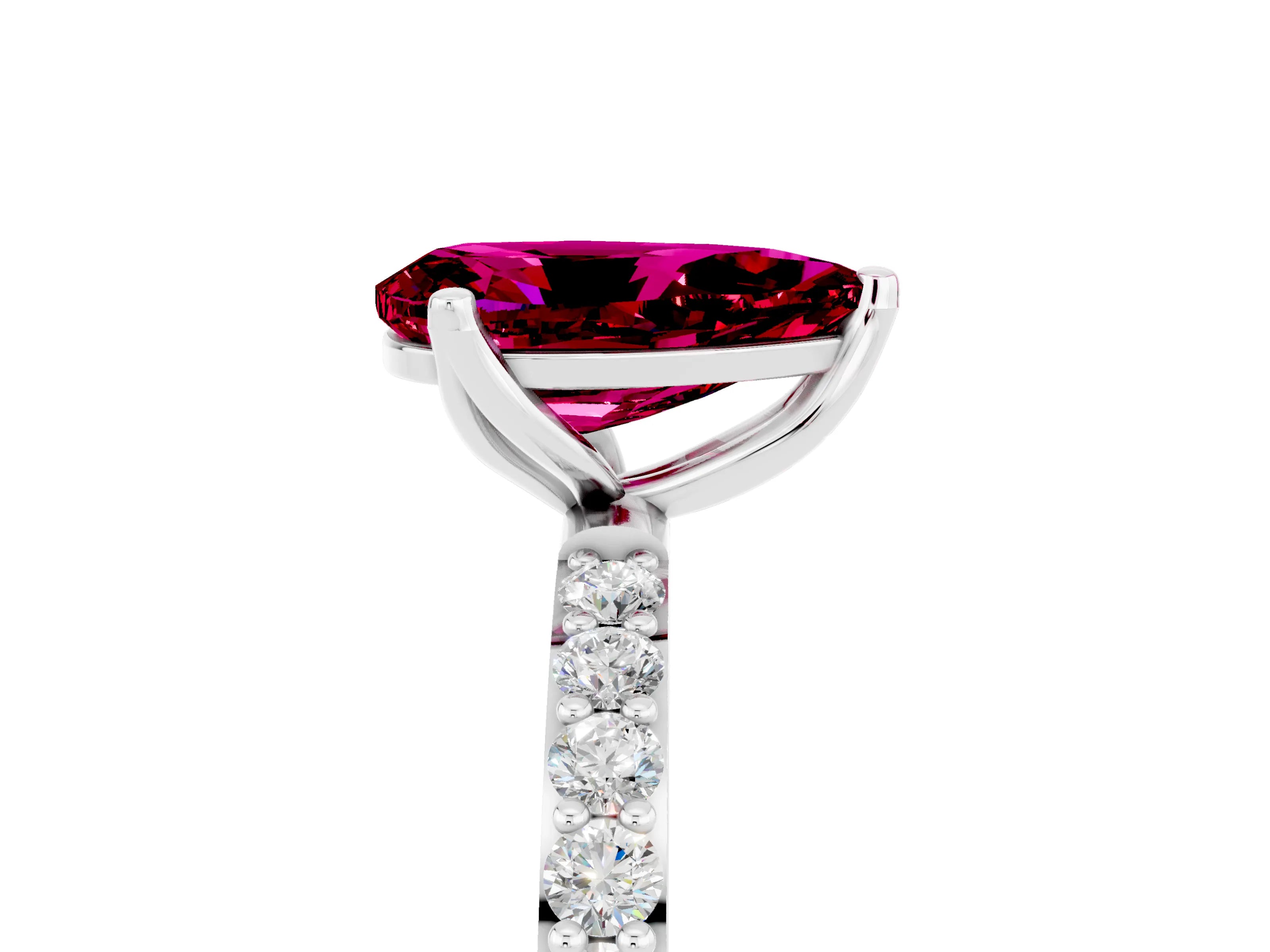 White gold Pear Cut Garnet Solitaire Engagement Ring with Pavé Band and Prong Setting_5