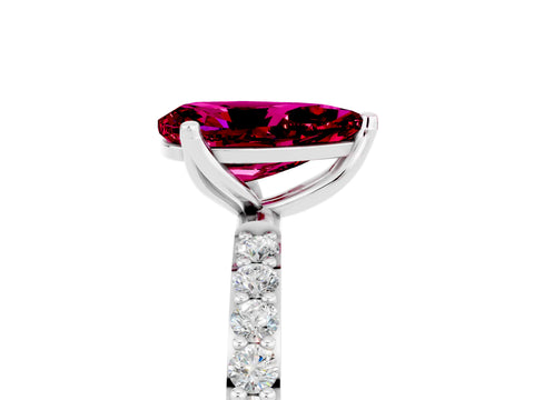 White gold Pear Cut Garnet Solitaire Engagement Ring with Pavé Band and Prong Setting_5