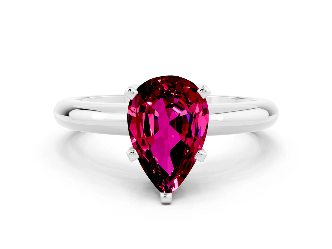 White gold Pear Cut Garnet Solitaire Engagement Ring with Round Band and Four-Prong Setting_24