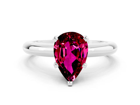 White gold Pear Cut Garnet Solitaire Engagement Ring with Round Band and Four-Prong Setting_24