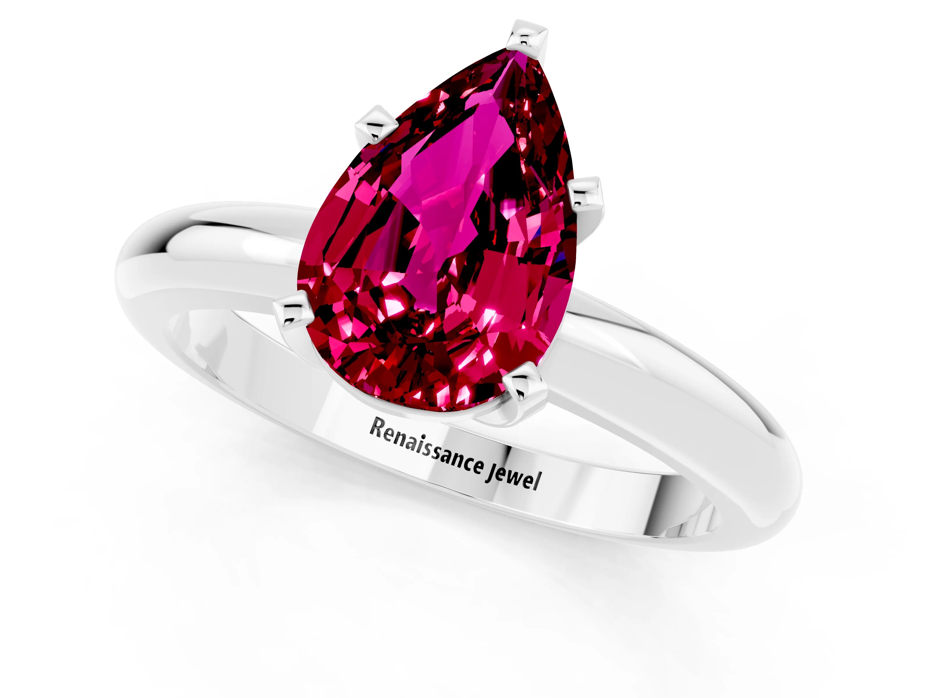 White gold Pear Cut Garnet Solitaire Engagement Ring with Round Band and Four-Prong Setting_25