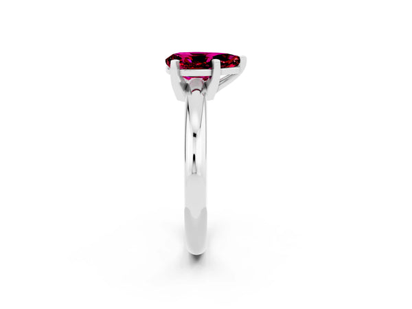 Platinum Pear Cut Garnet Solitaire Engagement Ring with Round Band and Four-Prong Setting