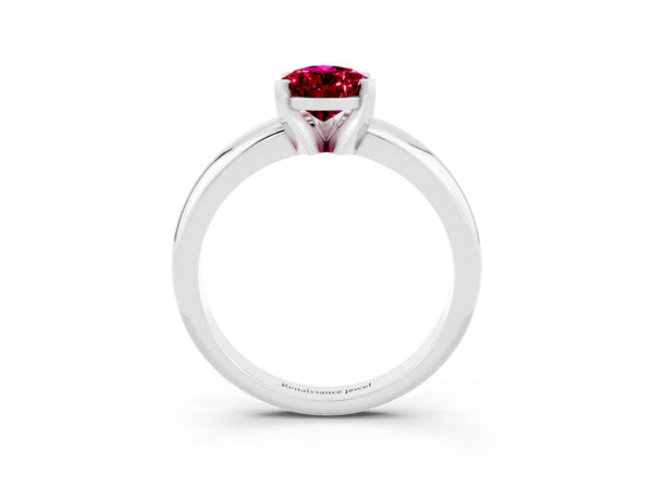 White gold Pear Cut Garnet Solitaire Engagement Ring with Round Band and Four-Prong Setting