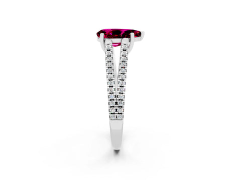 White gold Pear Cut Garnet Solitaire Engagement Ring with Split Shank Pavé Band_2
