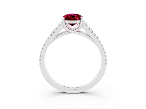 White gold Pear Cut Garnet Solitaire Engagement Ring with Split Shank Pavé Band_3