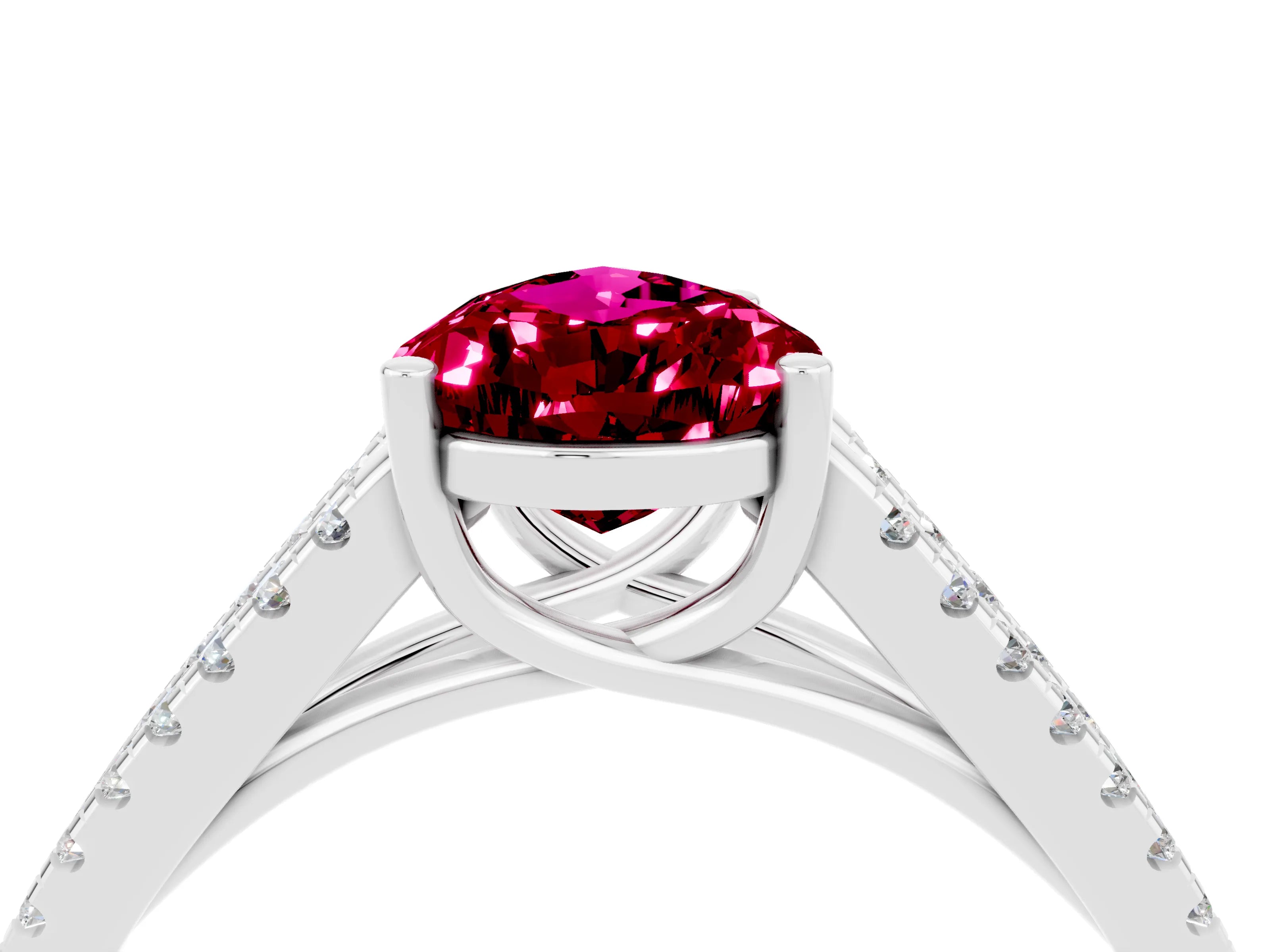 White gold Pear Cut Garnet Solitaire Engagement Ring with Split Shank Pavé Band_4