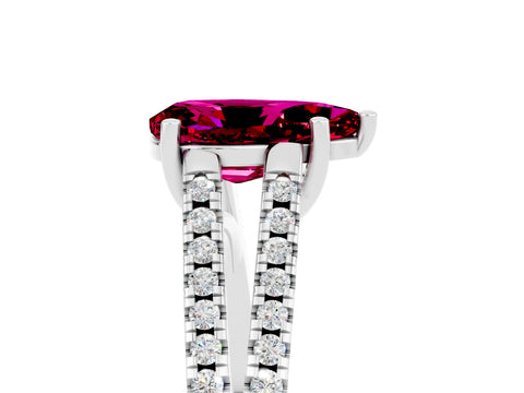 White gold Pear Cut Garnet Solitaire Engagement Ring with Split Shank Pavé Band_5