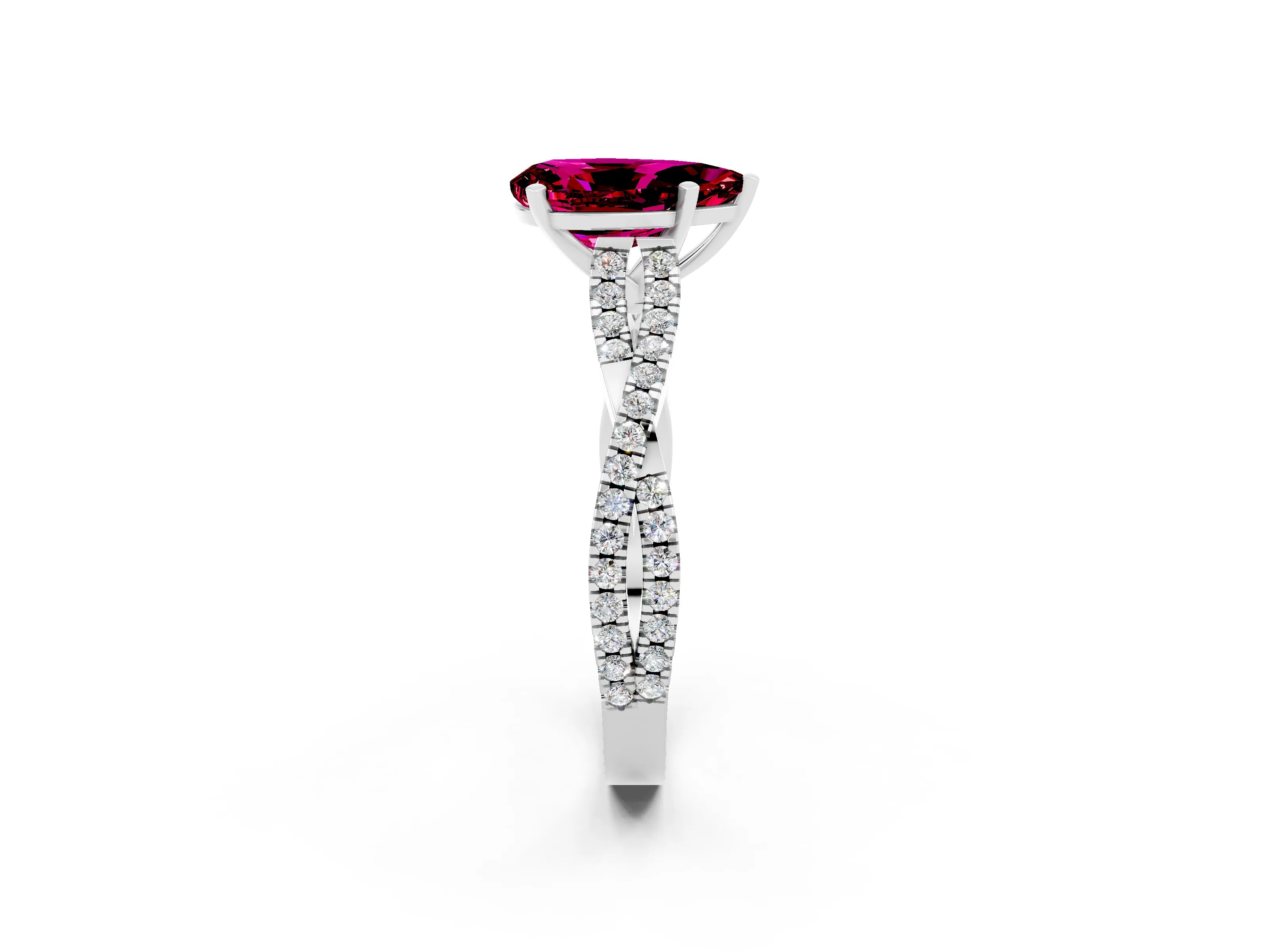 White gold Pear Cut Garnet Solitaire Engagement Ring with Twisted Pavé Band and Four-Prong Setting_2