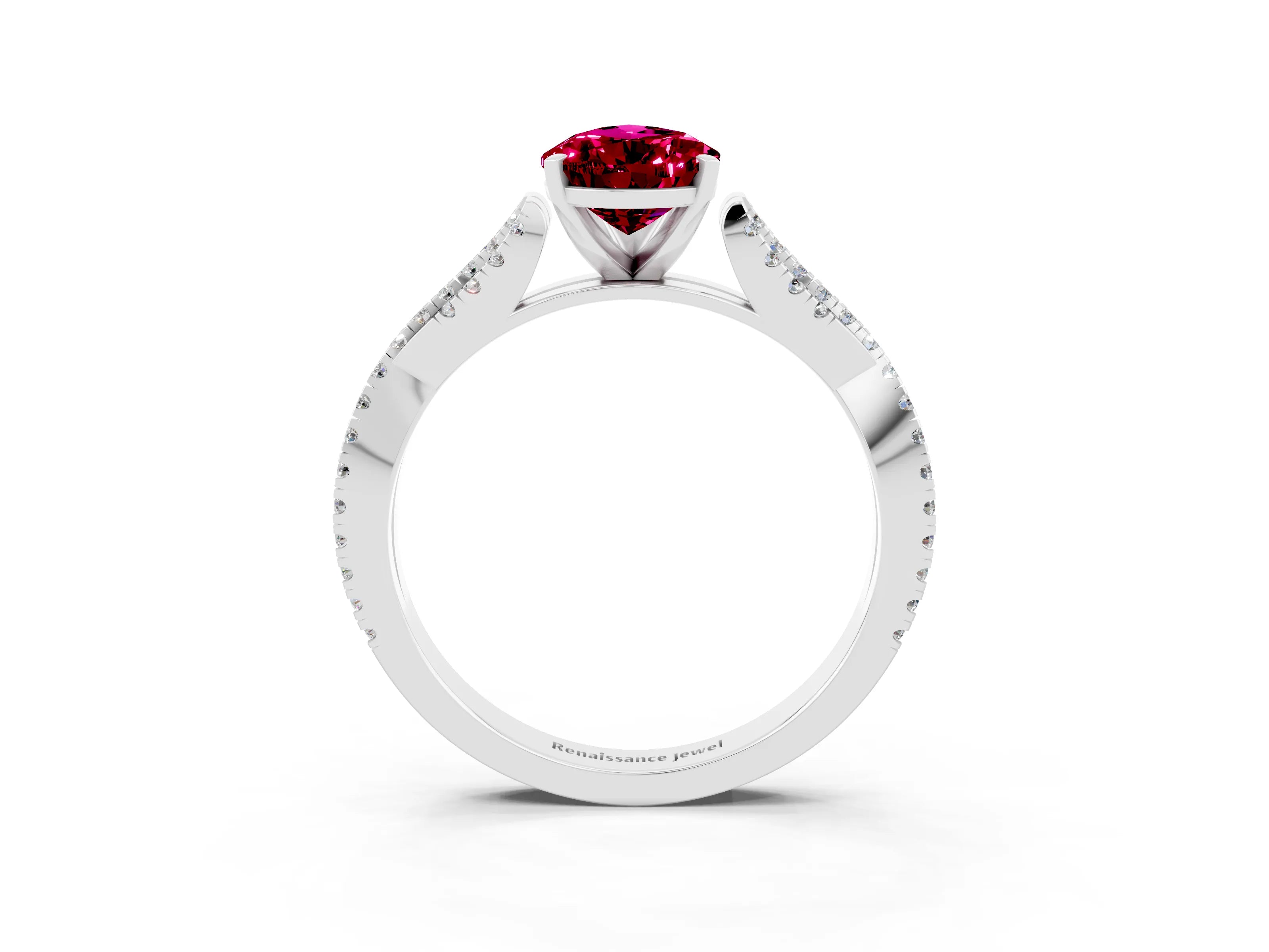 White gold Pear Cut Garnet Solitaire Engagement Ring with Twisted Pavé Band and Four-Prong Setting_3
