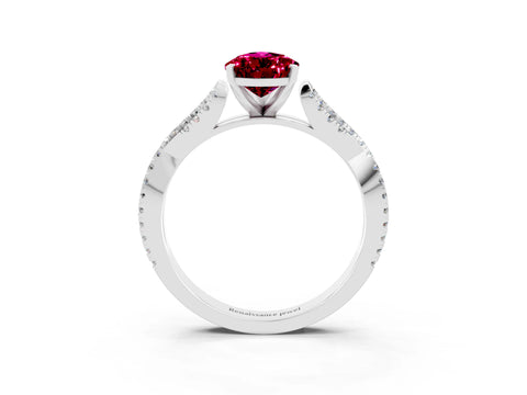 White gold Pear Cut Garnet Solitaire Engagement Ring with Twisted Pavé Band and Four-Prong Setting_3