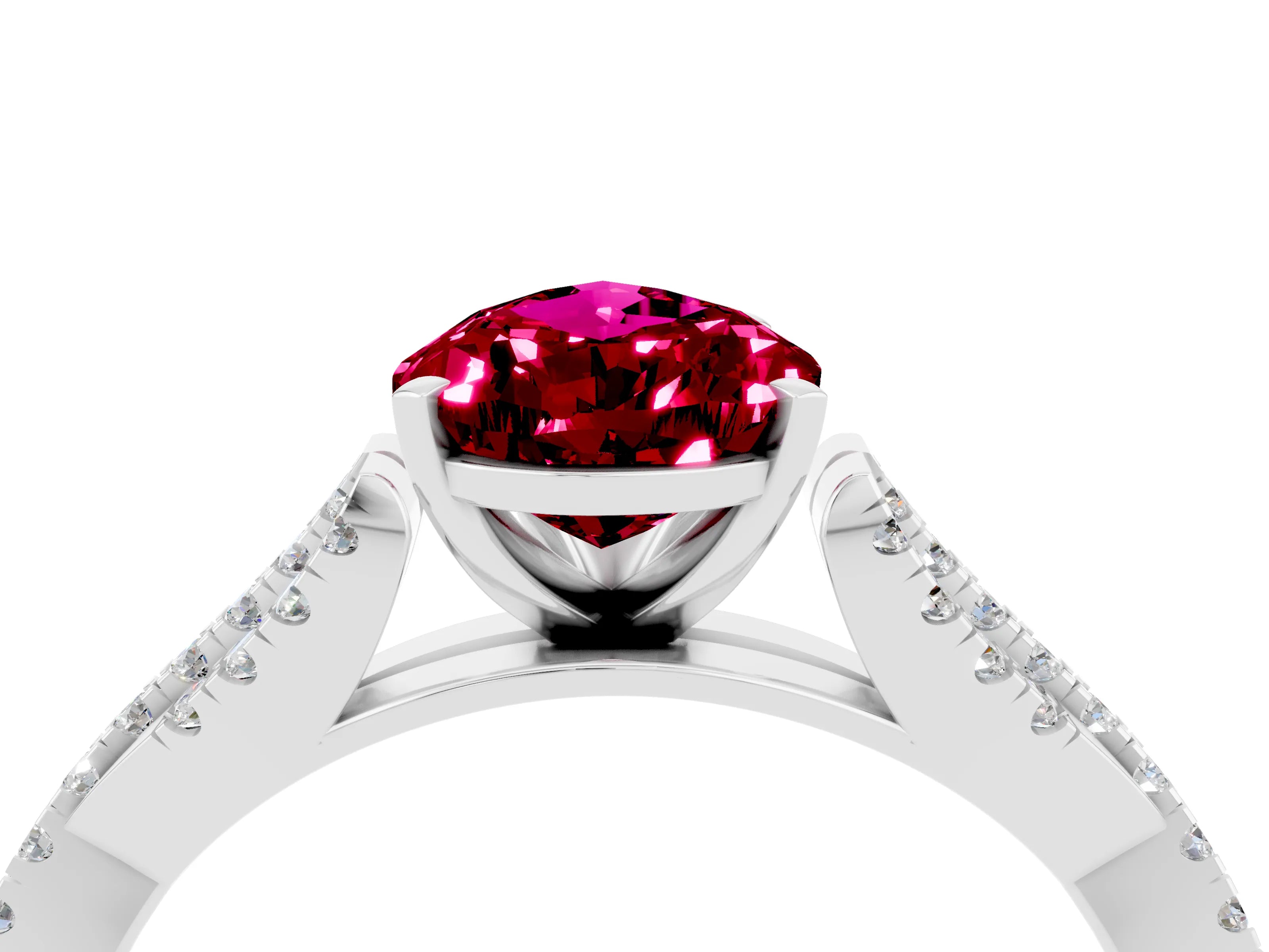 White gold Pear Cut Garnet Solitaire Engagement Ring with Twisted Pavé Band and Four-Prong Setting_4