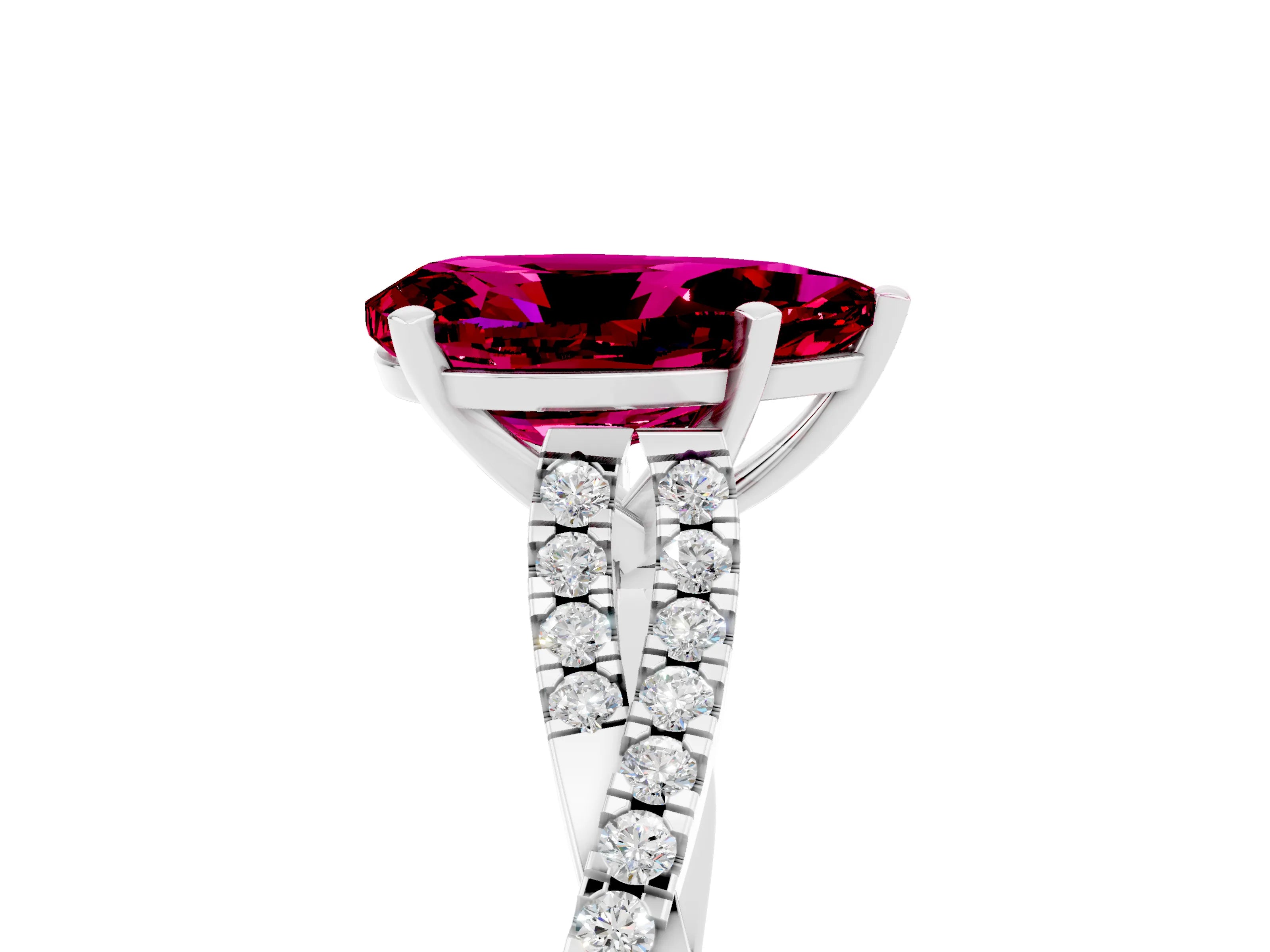 White gold Pear Cut Garnet Solitaire Engagement Ring with Twisted Pavé Band and Four-Prong Setting_5