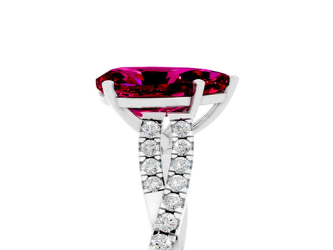 White gold Pear Cut Garnet Solitaire Engagement Ring with Twisted Pavé Band and Four-Prong Setting_5