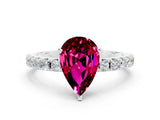 White gold Pear Cut Garnet Solitaire Pavé Band with Four-Prong Setting