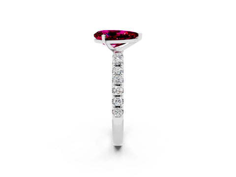 White gold Pear Cut Garnet Solitaire Pavé Band with Four-Prong Setting_2