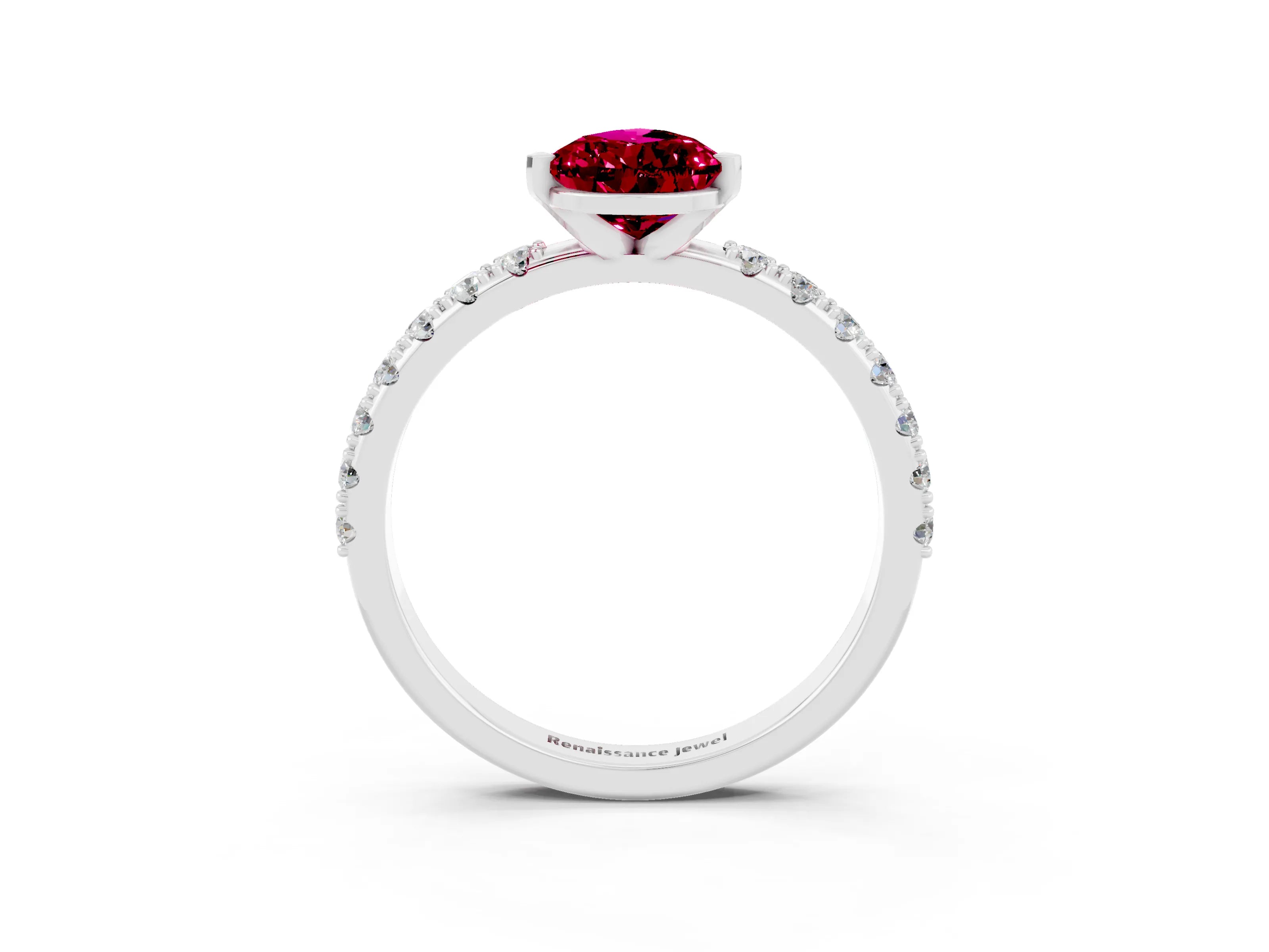 White gold Pear Cut Garnet Solitaire Pavé Band with Four-Prong Setting_3