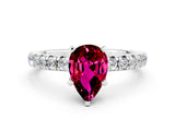 White gold Pear Cut Garnet Solitaire Pavé Engagement Ring with Round Band and Prong Setting_12