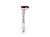 White gold Pear Cut Garnet Solitaire Pavé Engagement Ring with Round Band and Prong Setting_15