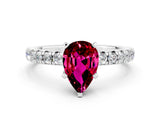 White gold Pear Cut Garnet Solitaire Pavé Engagement Ring with Round Band and Prong Setting_66