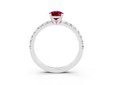 White gold Pear Cut Garnet Solitaire Pavé Engagement Ring with Round Band and Prong Setting_69