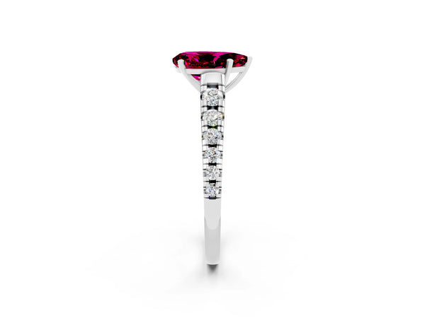 White gold Pear Cut Garnet Cathedral Solitaire Ring with Round  Pavé Band