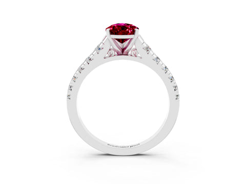 White gold Pear Cut Garnet Solitaire Ring with Cathedral Setting and Pavé Band_3