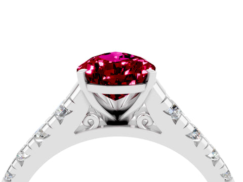 White gold Pear Cut Garnet Solitaire Ring with Cathedral Setting and Pavé Band_4