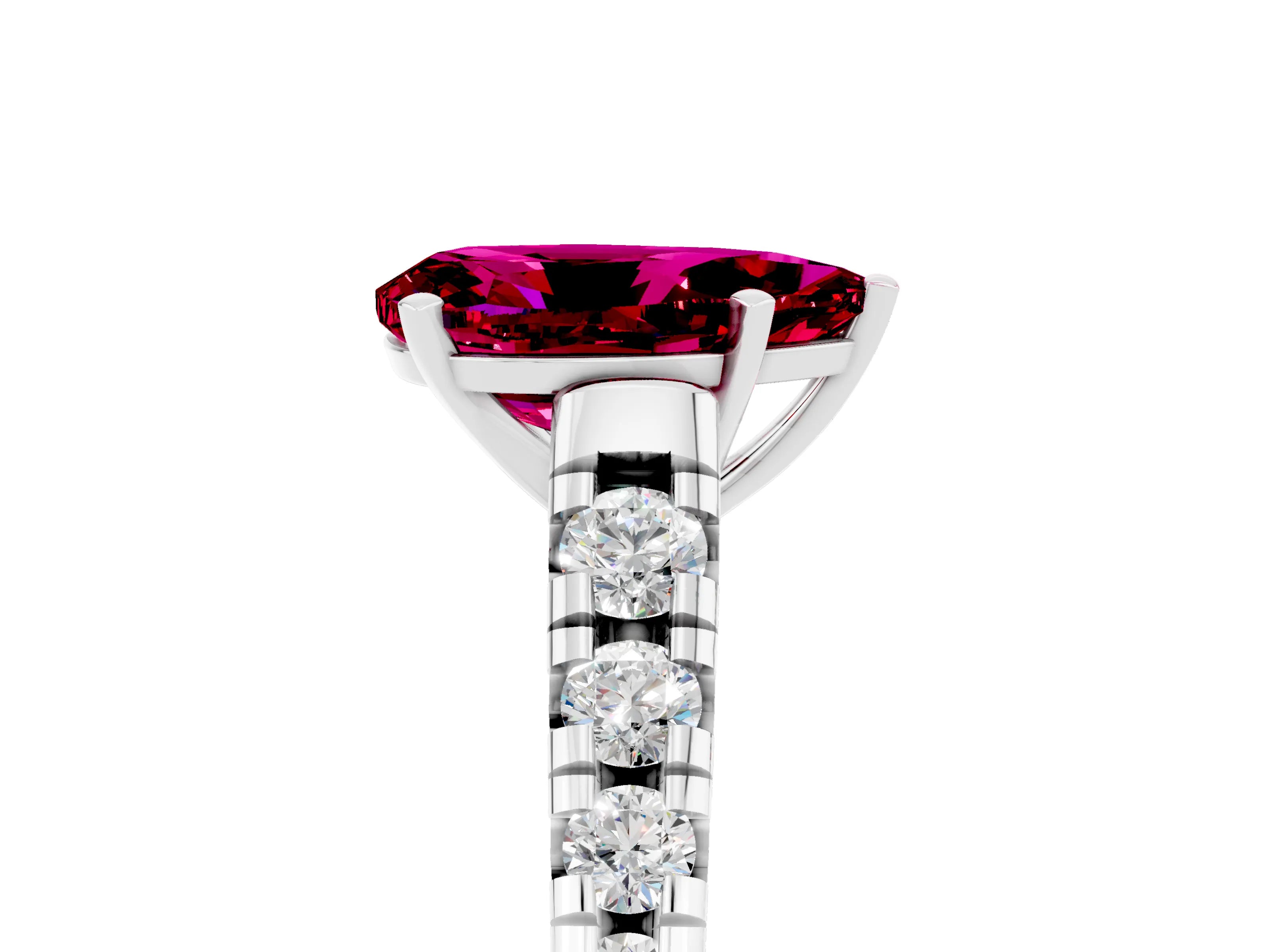 White gold Pear Cut Garnet Solitaire Ring with Cathedral Setting and Pavé Band_5