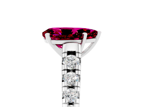 White gold Pear Cut Garnet Solitaire Ring with Cathedral Setting and Pavé Band_5