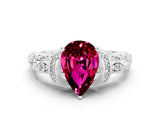 White gold Pear Cut Garnet Solitaire Ring with Filigree Band and Four-Prong Setting_60