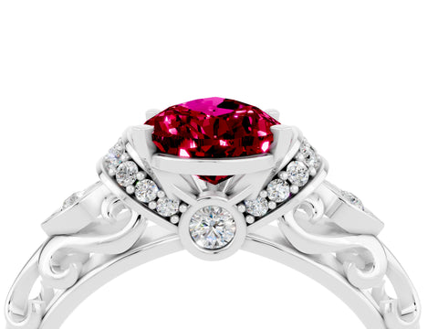 White gold Pear Cut Garnet Solitaire Ring with Filigree Band and Four-Prong Setting_60