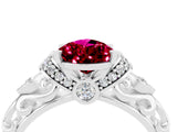White gold Pear Cut Garnet Solitaire Ring with Filigree Band and Four-Prong Setting_64