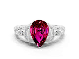 White gold Pear Cut Garnet Solitaire Ring with Filigree Band and Four-Prong Setting_72