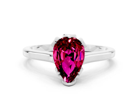 White gold Pear Cut Garnet Solitaire Ring with Flower Prong Setting and Classic Band_12