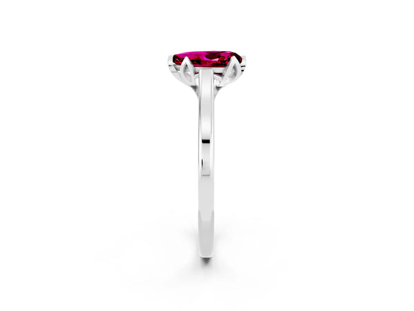 White gold Pear Cut Garnet Solitaire Ring with Flower Prong Setting and Classic Band