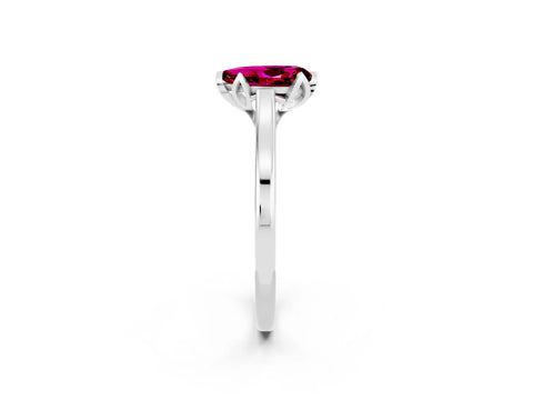 White gold Pear Cut Garnet Solitaire Ring with Flower Prong Setting and Classic Band_14