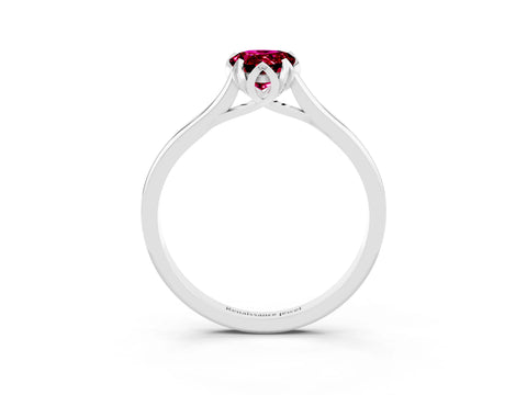 White gold Pear Cut Garnet Solitaire Ring with Flower Prong Setting and Classic Band_15