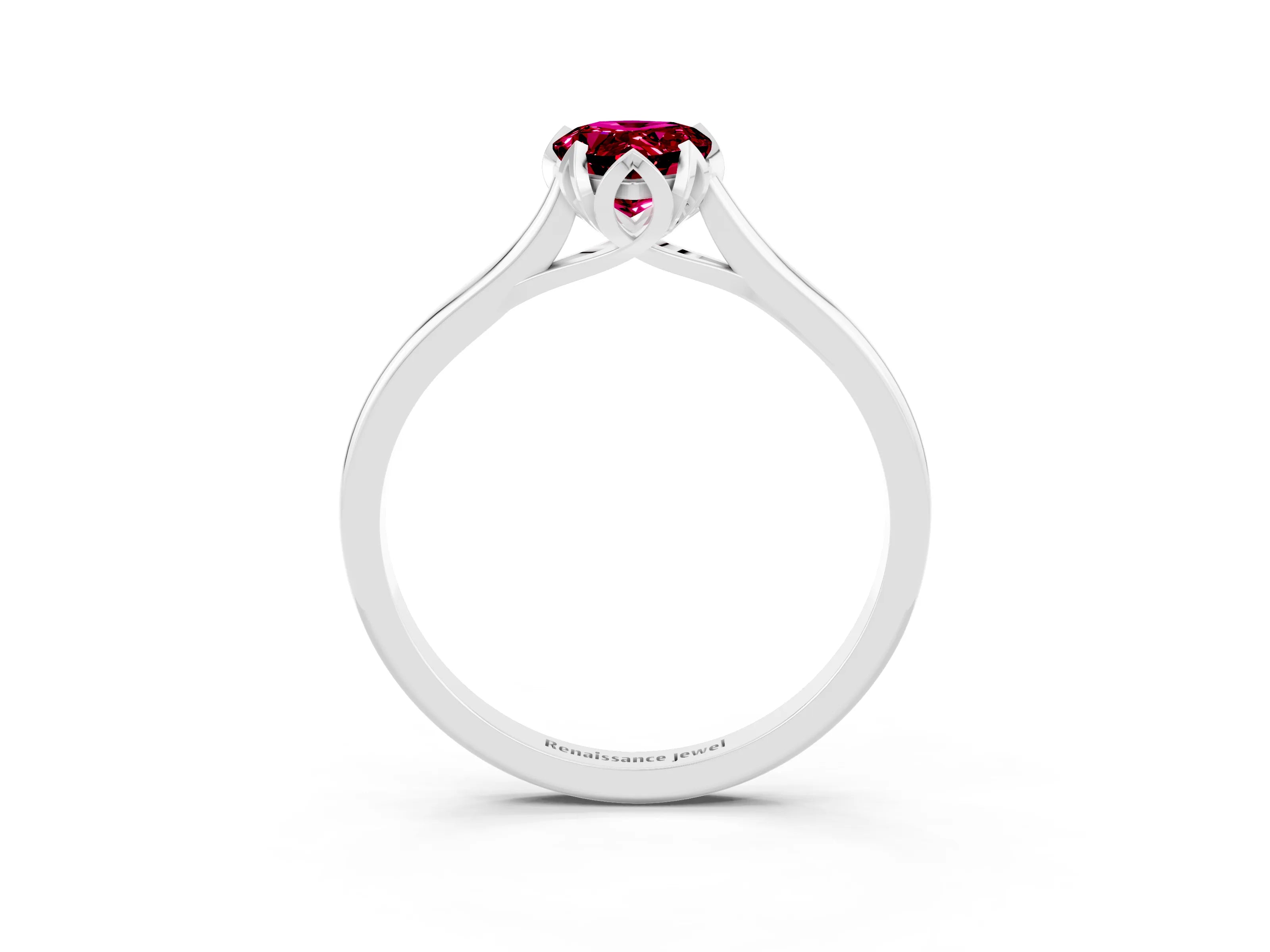 White gold Pear Cut Garnet Solitaire Ring with Flower Prong Setting and Classic Band_15