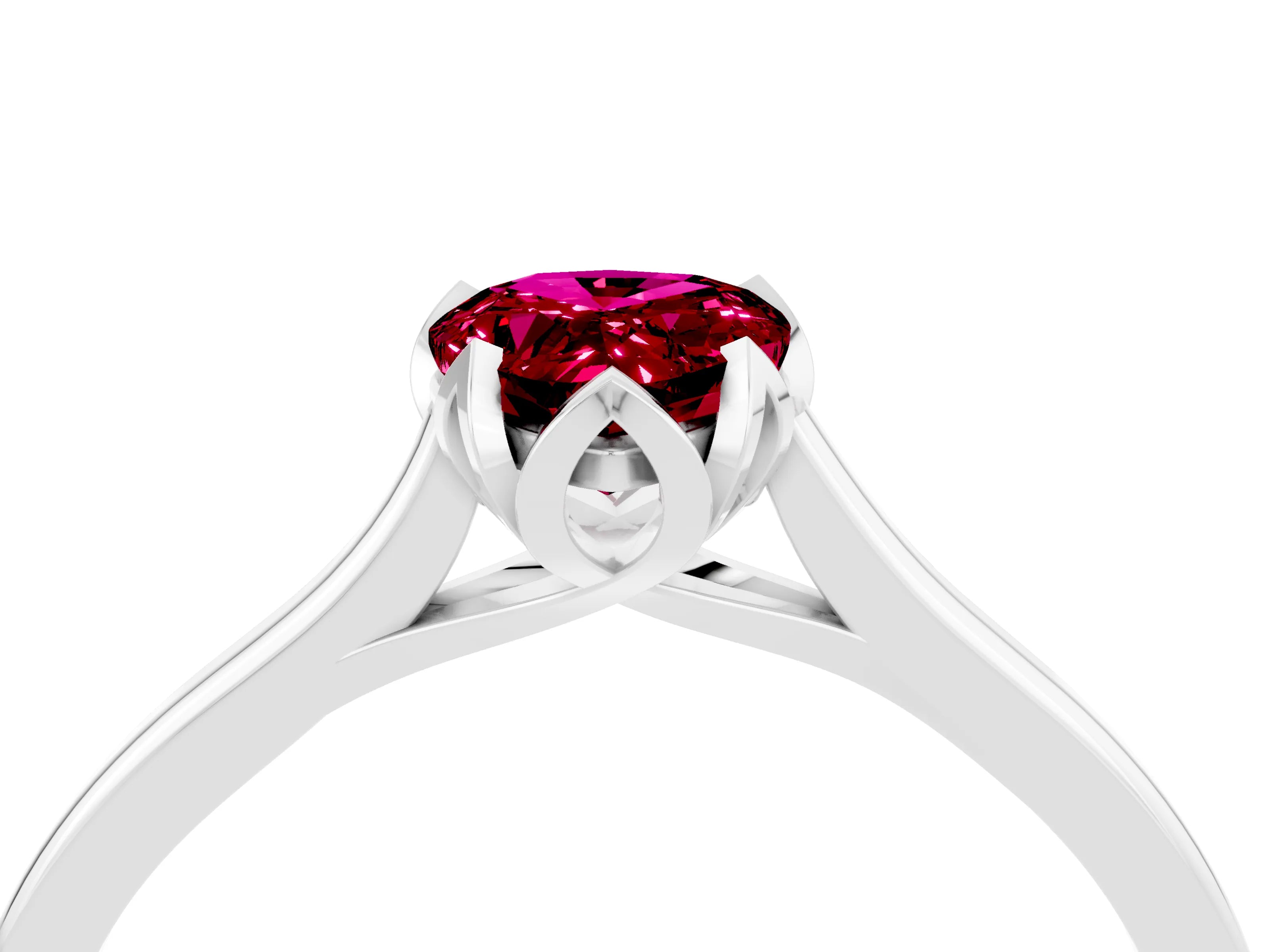 White gold Pear Cut Garnet Solitaire Ring with Flower Prong Setting and Classic Band_16