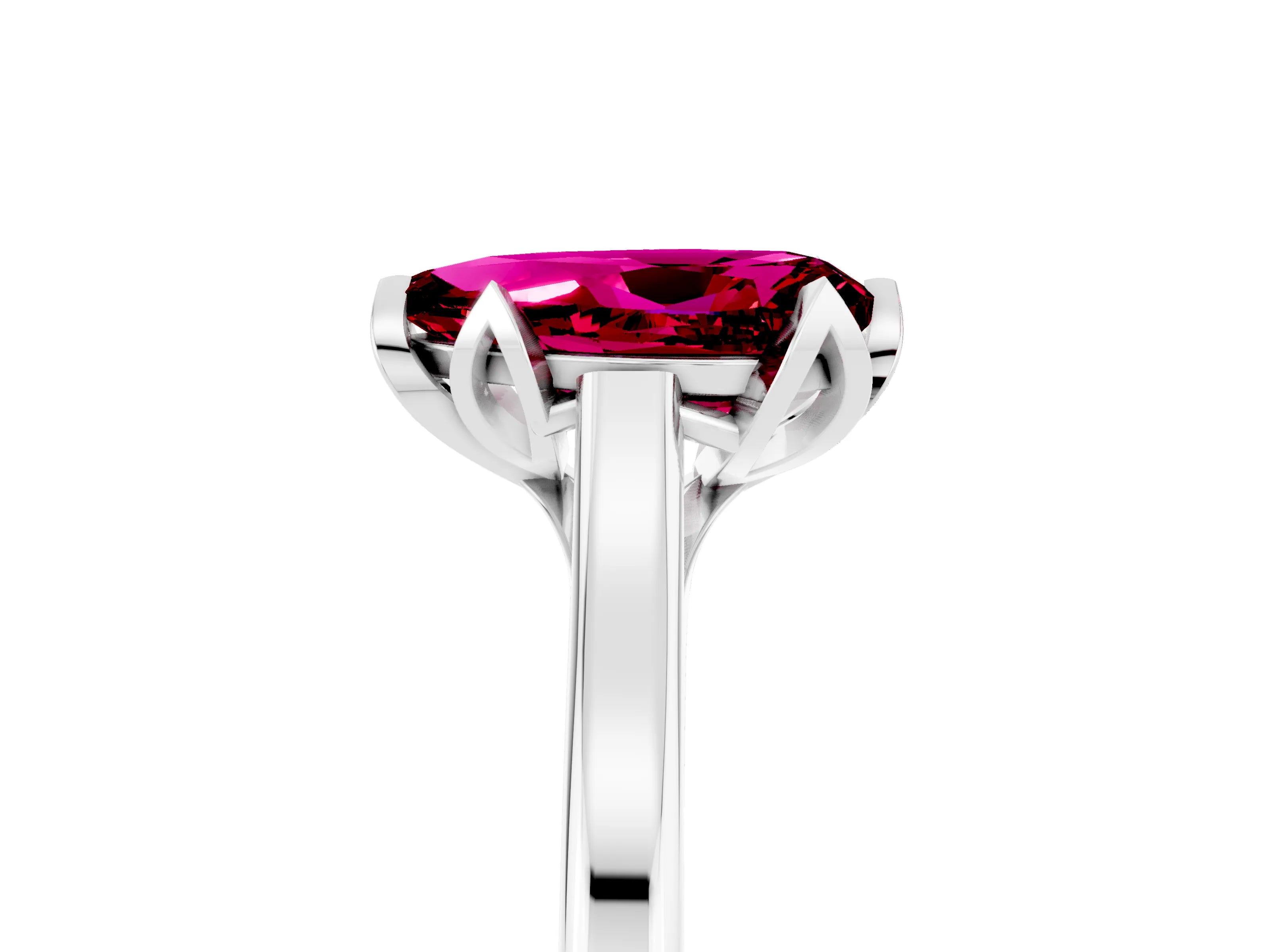 White gold Pear Cut Garnet Solitaire Ring with Flower Prong Setting and Classic Band_17