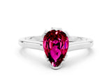 White gold Pear Cut Garnet Solitaire Ring with Flower Prong Setting and Classic Band_48