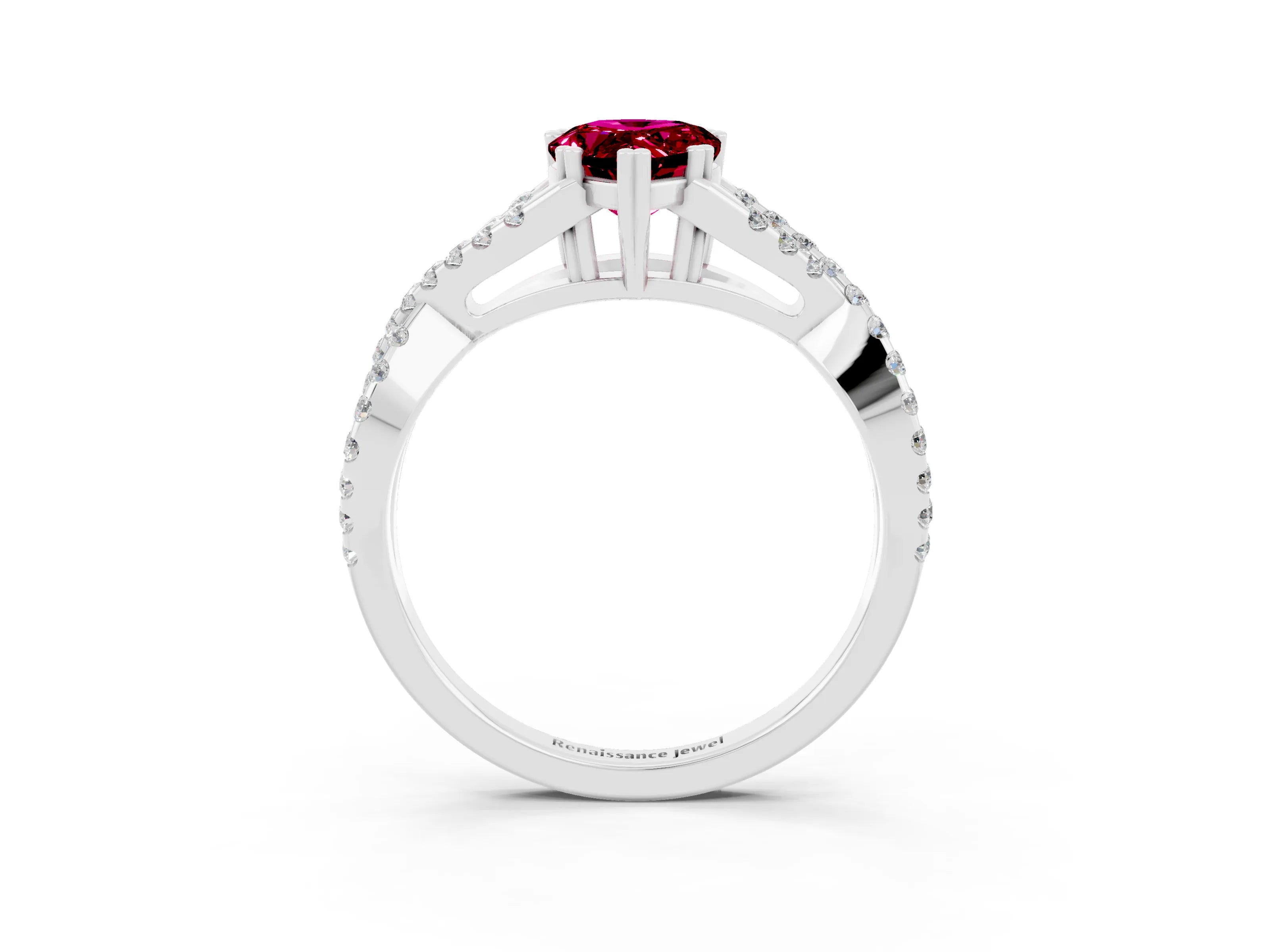 White gold Pear Cut Garnet Solitaire Ring with Four-Prong Setting and Twisted Pavé Band_3