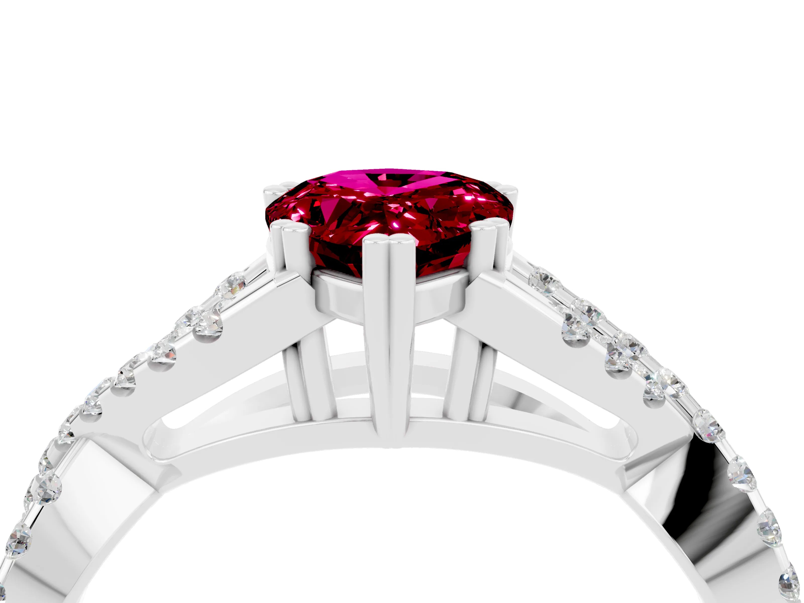 White gold Pear Cut Garnet Solitaire Ring with Four-Prong Setting and Twisted Pavé Band_4