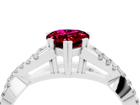 White gold Pear Cut Garnet Solitaire Ring with Four-Prong Setting and Twisted Pavé Band_4